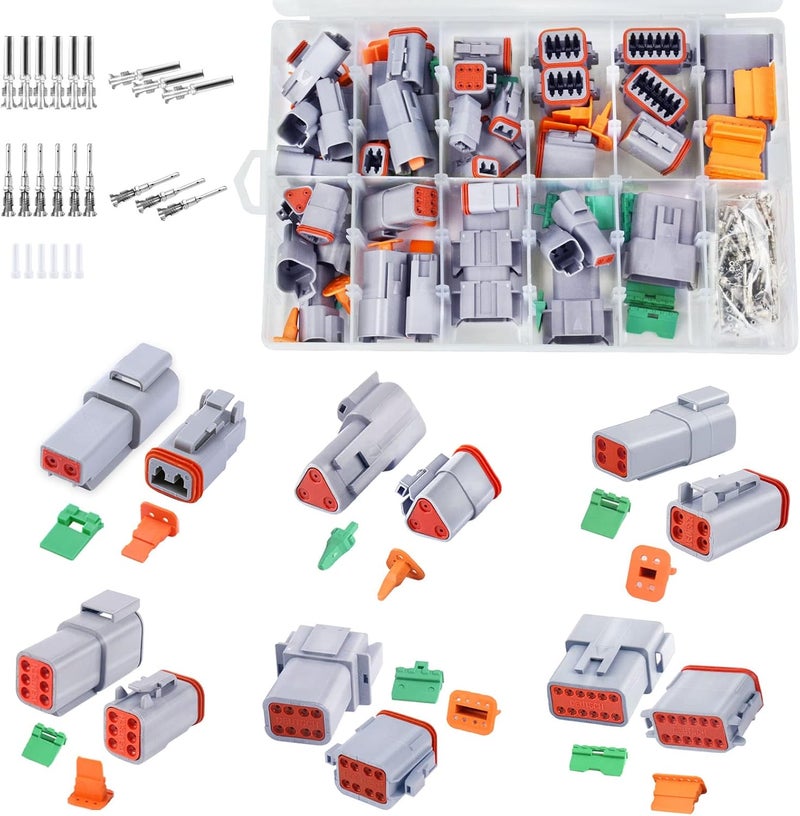 Cedolio 288 PCS Deutsch Connector Kit 3 Pairs,2 3 4 6 8 12 Pin Grey Waterproof Electrical Connector with Stamped Contacts and Seal Plugs for Truck, Off-Road Vehicles, Agriculture, Marine, Motorcycle Wiring. - Image 1